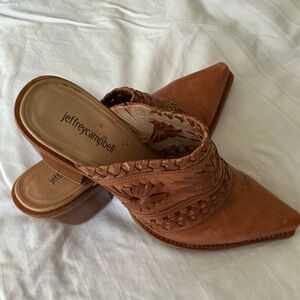 Jeffrey Campbell Tan Mules with Laser-Cut Design